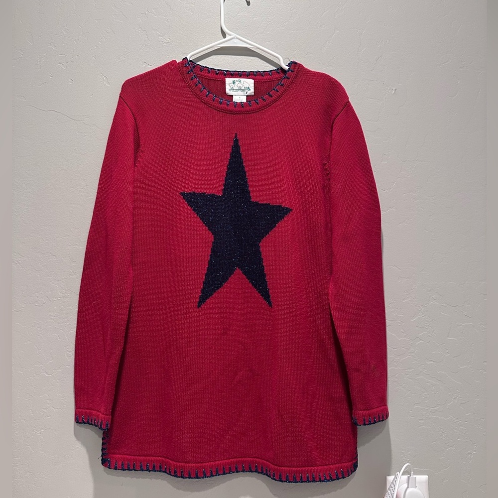 Vintage The Quacker‎ Factory Red Blue Star Oversized Sweater Size Small